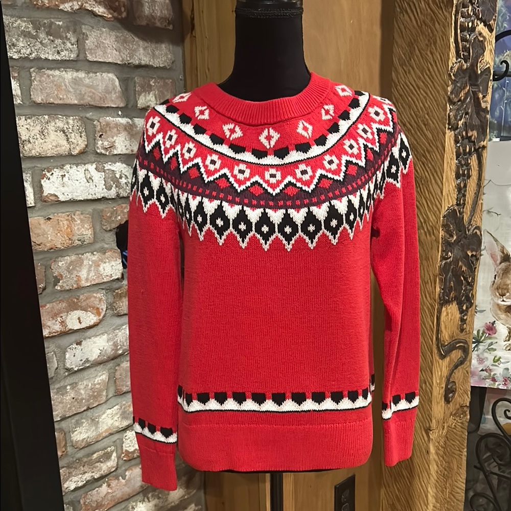 NWT Style & Company Red Multi Knit Sweater